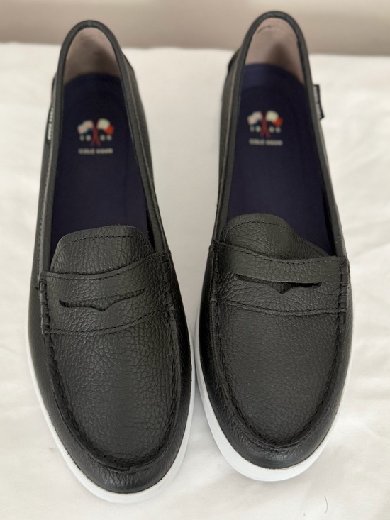 Cole Haan Shoes - Cole Haan Black Pebbled Leather Slip-On Loafers with White Soles